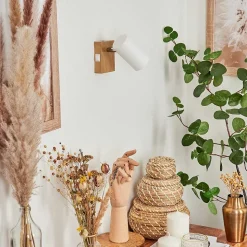 Applique Murale Javel Chrome, Couleur Bois, Ecru, 1 Lumiere