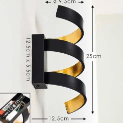 Applique Murale Rezat Led Noir Dore, 1 Lumiere