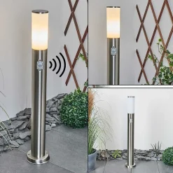 Borne Lumineuse Caserta Nickel Mat, Blanc, 1 Lumiere, Detecteur De Mouvement