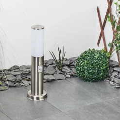 Borne Lumineuse Caserta Nickel Mat, Blanc, 1 Lumiere, Detecteur De Mouvement