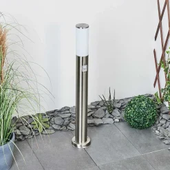 Borne Lumineuse Caserta Nickel Mat, Blanc, 1 Lumiere, Detecteur De Mouvement