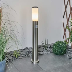 Borne Lumineuse Caserta Nickel Mat, Blanc, 1 Lumiere, Detecteur De Mouvement