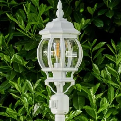 Lampadaire Exterieur Lentua Blanc, 1 Lumiere, Detecteur De Mouvement