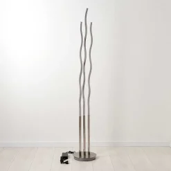 Lampadaire Gamsen Led Nickel Mat, 3 Lumieres, Telecommandes, Changeur De Couleurs