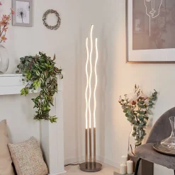 Lampadaire Gamsen Led Nickel Mat, 3 Lumieres, Telecommandes, Changeur De Couleurs