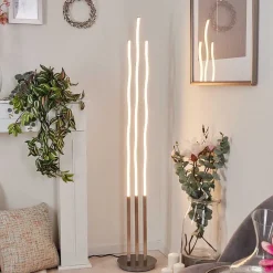 Lampadaire Gamsen Led Nickel Mat, 3 Lumieres, Telecommandes, Changeur De Couleurs