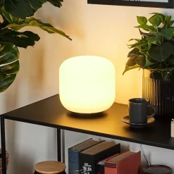 Lampe De Table Loural Led Nickel Mat, 1 Lumiere, Telecommandes, Changeur De Couleurs