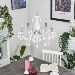 Lustre Malmback Chrome, Blanc, 5 Lumieres