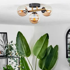 Plafonnier - Verre Chehalis Or, Noir, 3 Lumieres