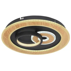 Plafonnier Globo Chessy Led Couleur Bois, Noir, Blanc, 1 Lumiere, Telecommandes