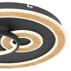 Plafonnier Globo Chessy Led Couleur Bois, Noir, Blanc, 1 Lumiere, Telecommandes