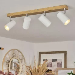 Plafonnier Javel Brun, Chrome, Couleur Bois, 4 Lumieres