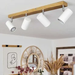 Plafonnier Javel Brun, Chrome, Couleur Bois, 4 Lumieres