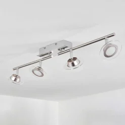 Plafonnier Marsen Led Chrome, Nickel Mat, 4 Lumieres, Telecommandes, Changeur De Couleurs