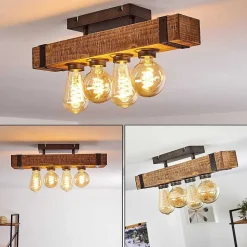 Plafonnier Montgomery Bois Fonce, Noir, 4 Lumieres