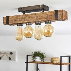 Plafonnier Montgomery Bois Fonce, Noir, 4 Lumieres