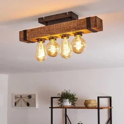 Plafonnier Montgomery Bois Fonce, Noir, 4 Lumieres