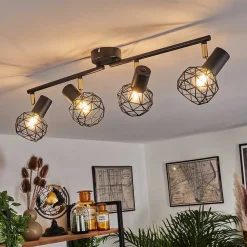 Plafonnier Palmira Or, Noir, 4 Lumieres