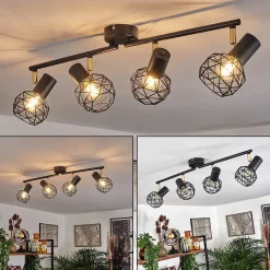 Plafonnier Palmira Or, Noir, 4 Lumieres