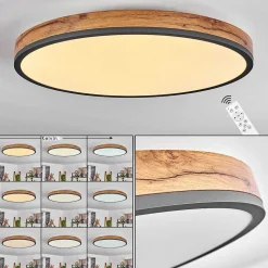 Plafonnier Salmi Led Anthracite, Brun, Couleur Bois, Noir, 1 Lumiere, Telecommandes