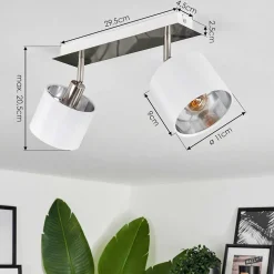 Plafonnier Tibro Nickel Mat, Blanc, 2 Lumieres