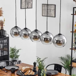 Plafonnier Verre 20 Cm Koyoto Clair, Fume, 5 Lumieres