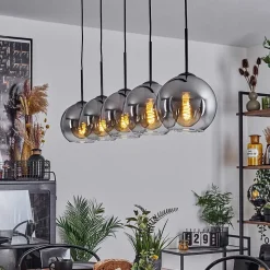 Plafonnier Verre 20 Cm Koyoto Clair, Fume, 5 Lumieres