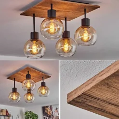 Plafonnier Vouhet Brun, Couleur Bois, Noir, 4 Lumieres