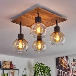 Plafonnier Vouhet Brun, Couleur Bois, Noir, 4 Lumieres