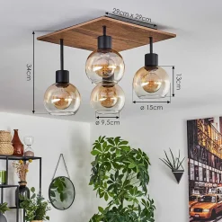 Plafonnier Vouhet Brun, Couleur Bois, Noir, 4 Lumieres