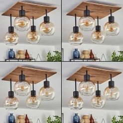 Plafonnier Vouhet Brun, Couleur Bois, Noir, 4 Lumieres