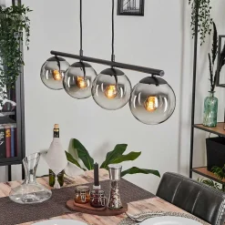 Suspension - Verre Gastor Chrome, Clair, Fume, 4 Lumieres