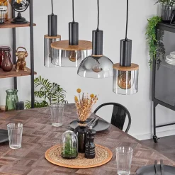 Suspension Classon Couleur Bois, Noir, 4 Lumieres