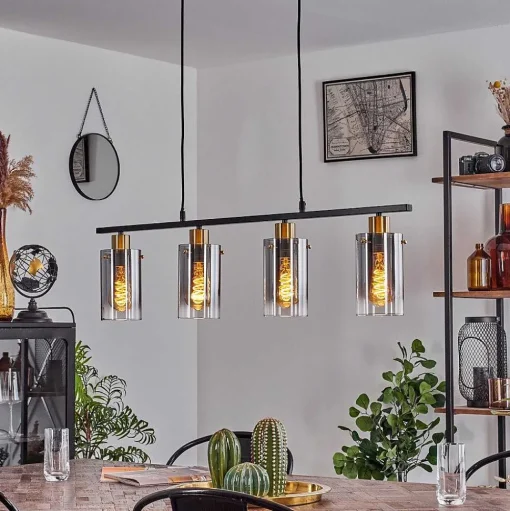 Suspension Hunouri Noir, 4 Lumieres
