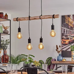 Suspension Soungou Ecru, Noir, 4 Lumieres