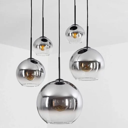 Suspension Verre 15 Cm, 20 Cm, 25 Cm, 30Cm Koyoto Clair, Fume, 5 Lumieres