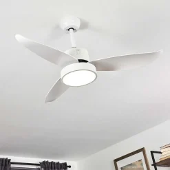 Ventilateur De Plafond Doha Led Blanc, 1 Lumiere, Telecommandes