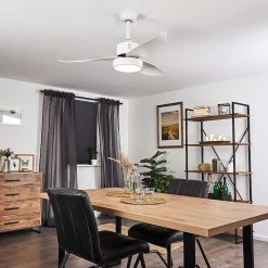 Ventilateur De Plafond Doha Led Blanc, 1 Lumiere, Telecommandes