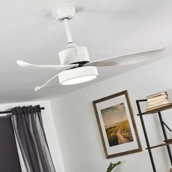 Ventilateur De Plafond Doha Led Blanc, 1 Lumiere, Telecommandes