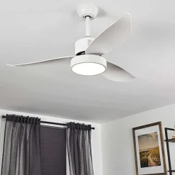 Ventilateur De Plafond Doha Led Blanc, 1 Lumiere, Telecommandes