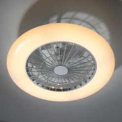 Ventilateur De Plafond Leuchten-Direkt Patrick Led Argente, 1 Lumiere, Telecommandes, Changeur De Couleurs