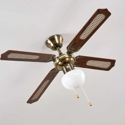 Ventilateurs De Plafond Morea Vieux Laiton, Bois Fonce, 1 Lumiere