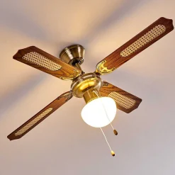 Ventilateurs De Plafond Morea Vieux Laiton, Bois Fonce, 1 Lumiere