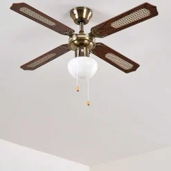 Ventilateurs De Plafond Morea Vieux Laiton, Bois Fonce, 1 Lumiere