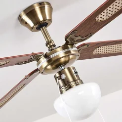 Ventilateurs De Plafond Morea Vieux Laiton, Bois Fonce, 1 Lumiere